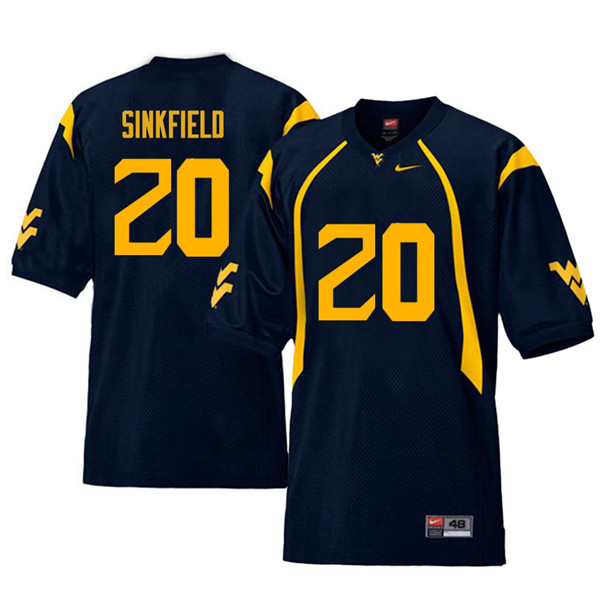 Men #20 Alec Sinkfield West Virginia Mountaineers Retro College Football Jerseys Sale-Navy - Click Image to Close